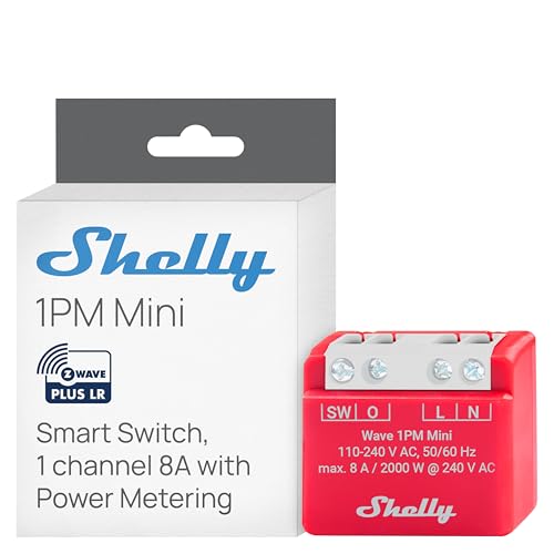 Shelly Wave 1PM Mini US LR, Z-Wave Long Range Smart Switch Relay with Power Metering, 1-Channel 8 A, Compatible with Alexa, Google Home, SmartThings & Home Assistant, Bulletproof Security