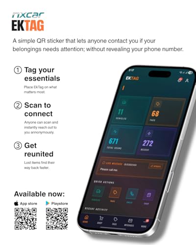 Image of Nxcar EkTag Smart QR Keyring (2 Pc Pack) | QR Keyring for Car Keys, Bike Keys, House Keys, Bags, Luggage and Pet Collar | Lost Item Finder | 100% Phone Number Privacy | Pack of 2 Keyrings