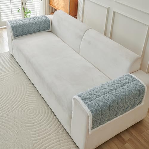 Image of HOKIPO 'Italian Caelora' Luxury Jacquard Plush Anti-Slip Sofa Armrest Covers | 1 Pair - Powder Blue (AR-5953-BL*2)