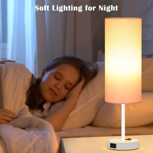ZJOJO Table Lamp for Bedroom 2 Pack,18in Bedside Lamps with 3 Way Dimmable Rocker Switch & AC Outlet,Nightstand Desk Lamp with Pink Fabric Shade White Base for Living Room Home Decor Lights ZJOJO Table Lamp for Bedroom 2 Pack,18in Bedside Lamps with 3 Way Dimmable Rocker Switch & AC Outlet,Nightstand Desk Lamp with Pink Fabric Shade White Base for Living Room Home Decor Lights - Image 7