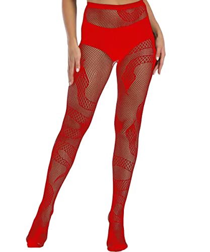XIUSEMY Collants sexy pour femme Bas résille Collants à motifs Collants chaussettes hautes (SE Rouge)