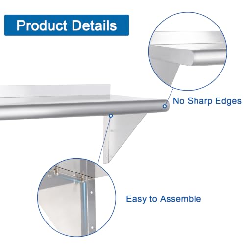 Image of HARDURA Stainless Steel Shelf 12 inch x 72 inch, 320lb Commercial Shelves Wall Mount Metal Shelving with Backsplash and Brackets for Kitchen, Restaurant, Laundry Room and Home