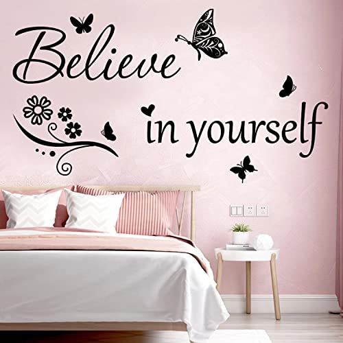 Inspirational Wall Decal Believe in Yourself Decal Wall Quote Stickers PVC Wall Sticker Motivational Quote Saying Peel and Stick Art Positive Word Sayings Message Home Office Decor