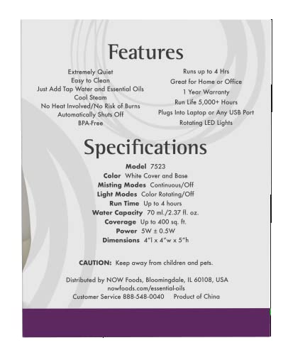 Now Essential Oils, Ultrasonic Usb Aromatherapy Oil Diffuser, Extremely Quiet, Heat Free, And Easy To Clean, Color Changing Led Diffuser #TOP1