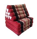 Collumino Traditional Thai Kapok 3 Fold Meditation Mattress with Oriental Style Triangle Recliner Cushion for Yoga Massage or Relaxation (Black, Red) - Image 1