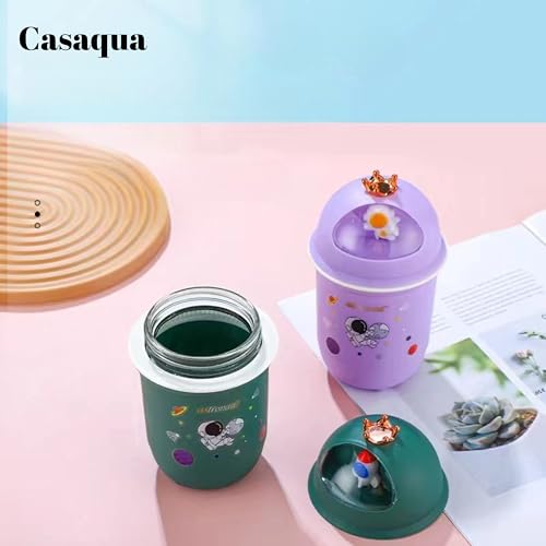 Image of Astronaut Kids Glass Mug with Lid - 350ml, Set of 1, Cute Space-Themed Drinking Cup, Reusable Drinking Mug, Heat Resistant Glass Coffee Mug for Milk, Juice, Water & Tea (Random Color)