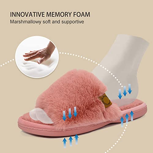 Onmygogo Indoor Slippers for Women Open Toe with Memory Foam, Soft Faux Fur Nonslip House Slippers4