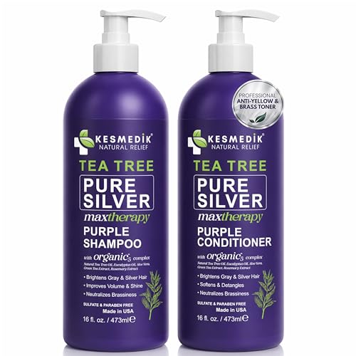 Tea Tree Purple Shampoo & Conditioner Set with Rosemary & Aloe, Professional Anti Brass Toner,...