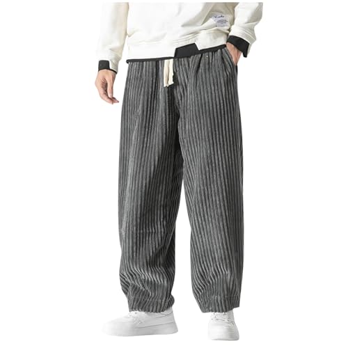 Men's Corduroy Harem Pants Elastic Waist Drawstring Casual Pants Fashion Sweatpants Loose Long Trousers with Pockets
