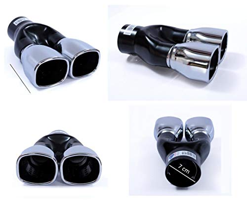 JJ Universel Double Sortie Embout Pot D'Échappement en Noir Et Chrome avec Serrage Reglable De 4.4cm A 7.3cm