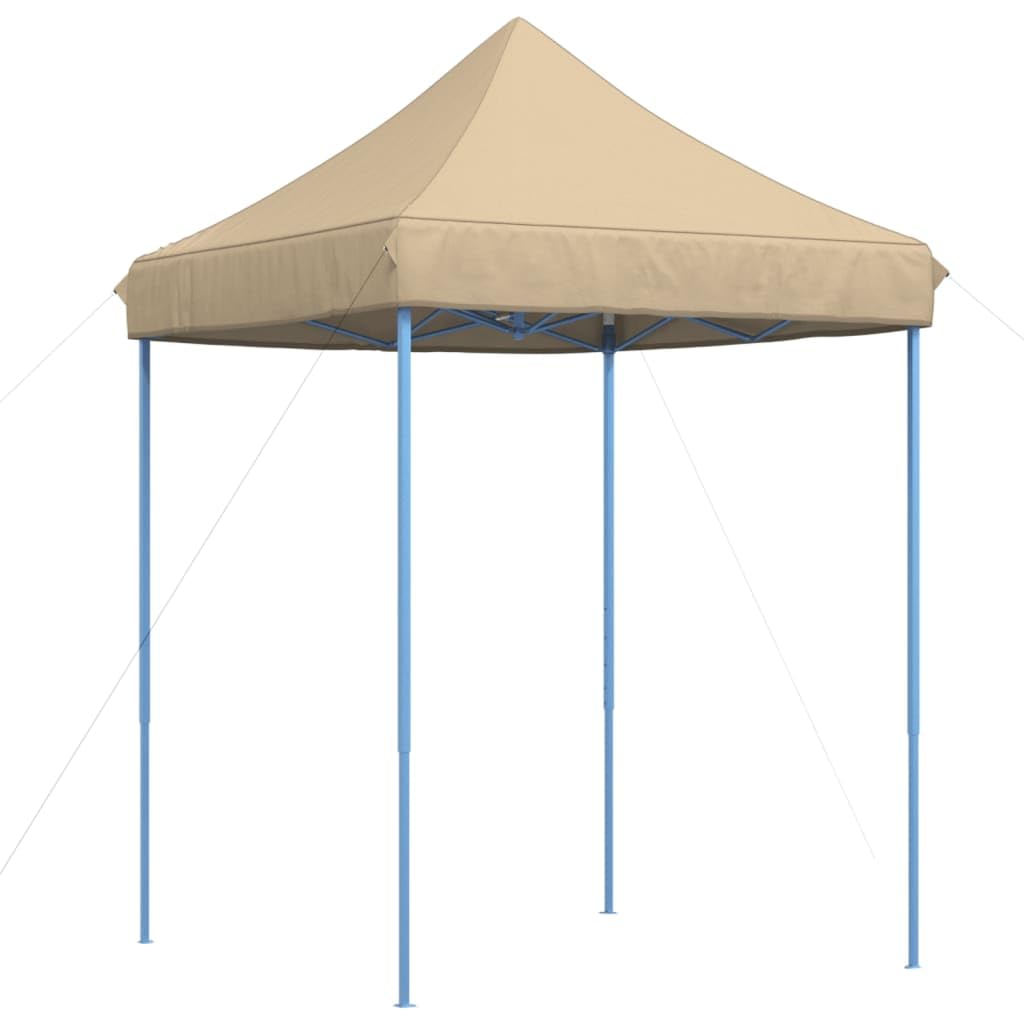 Namiot imprezowy składany Pop-Up beżowy 200 x 200 x 306 cm z malowaną proszkowo ramą stalową, tkanina Oxford, idealny do ogrodu, na taras, kemping, wesele, festiwal i grillowanie