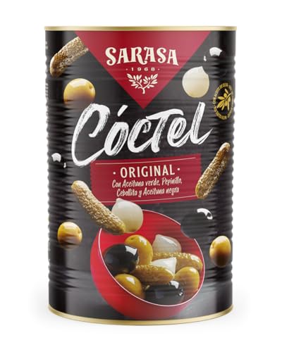 Cóctel Mix de aceituna negra, aceituna verde, cebollita y pepinillo SARASA (PESO NETO 4200g (PESO ESCURRIDO 2500), 1 LATA)