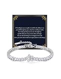 RoseJeopal Bracelets for Womens, Stainless Steel Tennis Bracelet, Adjustable Womens Silver Bracelet, Flower Shape Sparkling Cubic Zirconia with Cards Jewellery Birthday Gifts