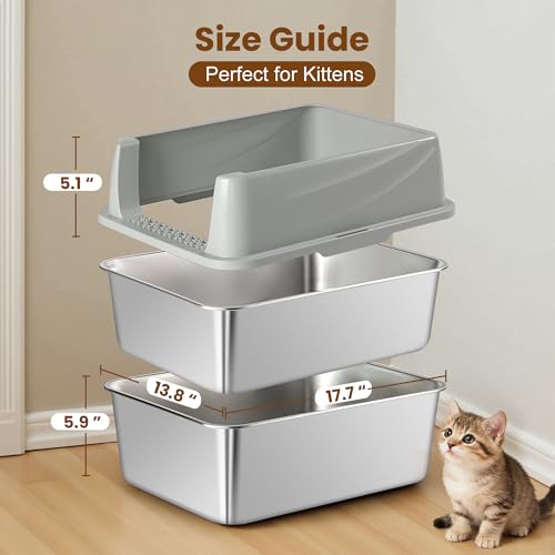 TIUUBT Stainless Steel Sifting Litter Box for Pine Pellets, Sifting Cat Litter Box with Sifter, High Side for Small Cats, Anti-Leakage, Odor Control, Includes Scooper, 17.7" x 13.8" x 11" by TIUUBT - Image 2