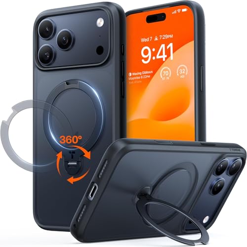 Coque iPhone 17 Pro Max Anti Traces et Antiglisse à Béquille Magnétique Pivotante