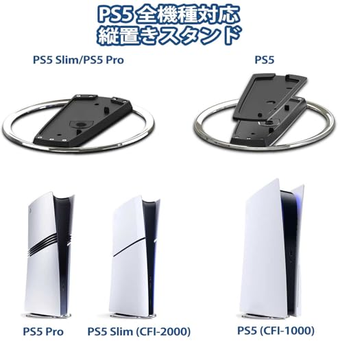 PS5 Slim/PS5/PS5 Pro縦置きスタンド for PlayStation 5専用 転倒防止 地震対策 安定機能 放熱改善 傷付き防止 PS ケース・プロテクター PS5 Slim/PS5 Pro対応 PS5 本体全機種対応縦置きスタンド ネジ付き (STEEL)