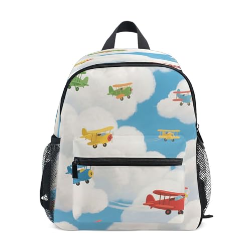 Airplane in Clouds Mini Backpack for Girls Bottle Pockets Kids Student Bookbag for Travling S