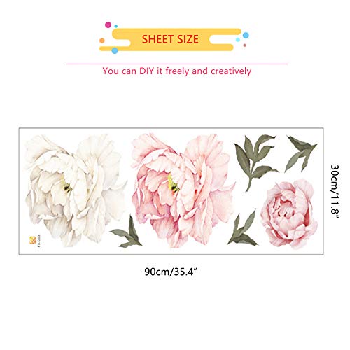 Watercolor Peony Flowers Wall Decals Removable, Peel And Stick Rose Wall Sticker, Floral Flowers Wall Murals Poster, Removable Wallpaper Peonies For Girls Kids Bedroom Nursery Room Wall Decor #TOP2
