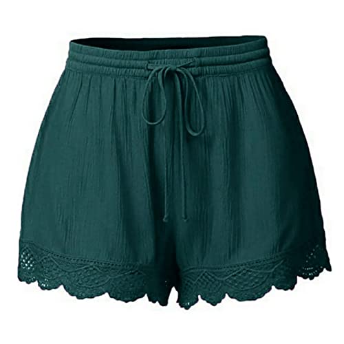 FOCLMP Overstock Items Clearance All Women Floral Lace Trim Shorts Casual Summer Shorts High Waisted Drawstring Dressy Shorts Trendy Beach Clothes 2024 Green 3X