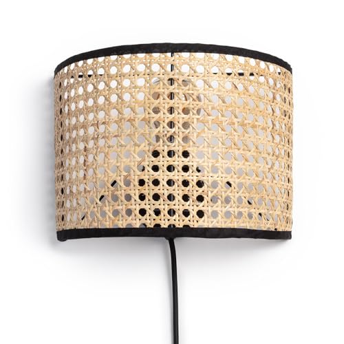 LEDKIA LIGHTING Lámpara de Pared Metal y Ratán Alofi Negro