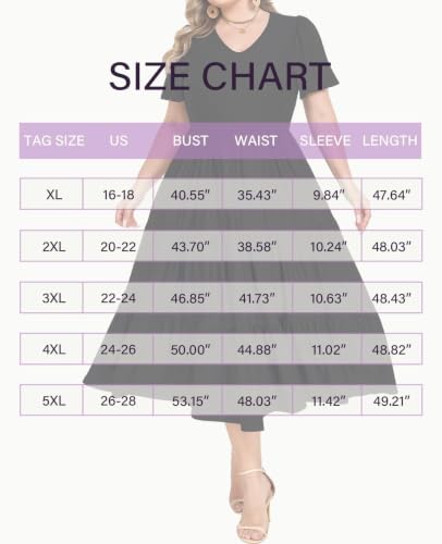 Image of Women's Plus Size Summer Dresses Floral Casual Tiered Midi Dresses V-Neck Short Sleeve Long Maxi Dress with Pockets