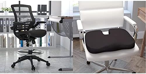 Flash Furniture Drafting Stools, Black & Seat Cushion for Office Chair - CertiPUR-US Certified Memory Foam - Pillow for Sitting, Black