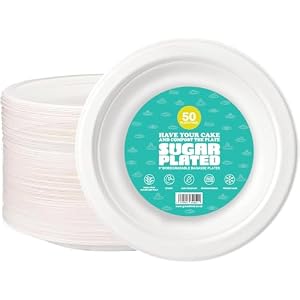 Strong Disposable Paper Plates, 9 Inch Round, Heavy-Duty Disposable, 100% Compostable Bagasse Plates, Eco-Friendly (50)