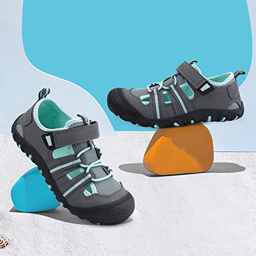 Firelli Kids Closed Toe Water Sandals Boys Girls Outdoor Athletic Strap Breathable Summer Sport Sandal (12,Grey/Mint Green) #TOP4