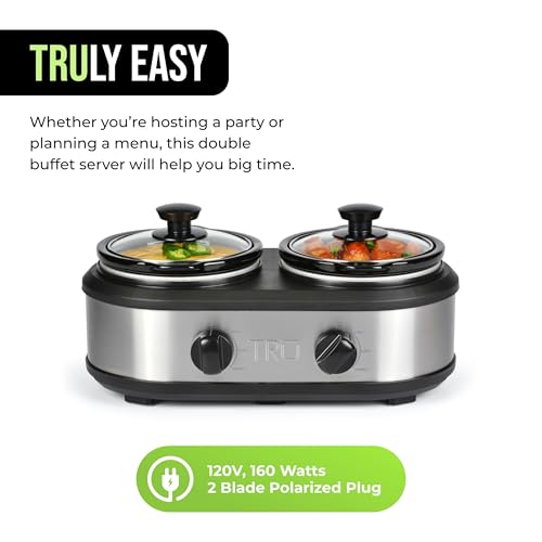 TRU-Double-Slow-Cooker-by-Select-Brands-Double-Buffet-Server-for-Parties-Holidays-Gatherings-Double-Slow-Cooker-Buffet-Server-2-Inserts-Each-1-14-Quarts TRU Double Slow Cooker by Select Brands Double Buffet Server for Parties Holidays Gatherings Double Slow Cooker Buffet Server 2 Inserts Each 1 14 Quarts