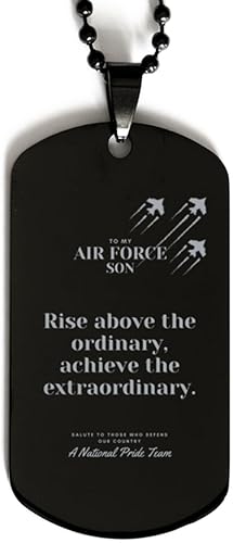Regalo para hijo, etiqueta de perro negra para hombre, orgulloso hijo de la Fuerza Aérea de los Estados Unidos, estrellas de la fuerza aérea