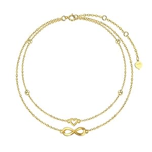 SISGEM Solid 14K Gold Infinity Heart Anklet for Women, Real Gold Layered Bead Anklet Bracelets Foot Bracelet Birthday Jewelry Gifts for Her, Mom,Wife, Mother’s Day, 8+2 Inches