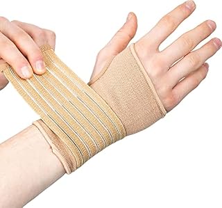 Actesso Elastic Wrist Support with Strap - (M, Black) - Ideal for Sprains, Injury or Sports Use with no Metal bar - Support Without inhibiting Flexibility | Left or Right