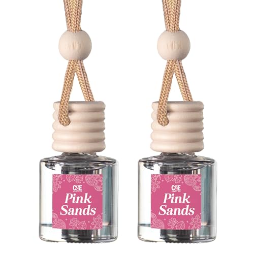 Image of C&E Craft Co Hanging Car Air Freshener Diffuser 2 Pack, Long Lasting Fragrance Oil Car Freshener, Glass Bottle Auto Air Freshener, Made in USA (Pink Sands)