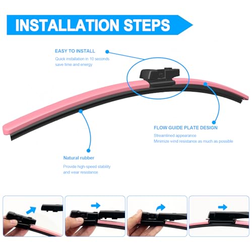 CJPPPZIW® Windshield Wipers Replacement for Mini Cooper Clubman F54 2016-2023,Streak-free,OEM Quality Premium All-Season Pink Wiper Blades-22"+20"(Pack of 2) by CJPPPZIW - Used condition - Image 8