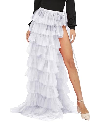 xxxiticat Women's Tulle Maxi Skirt High Waist Layered Side Split Beach Cover Up Bottom Swimwear Sheer Mesh Long Skirts