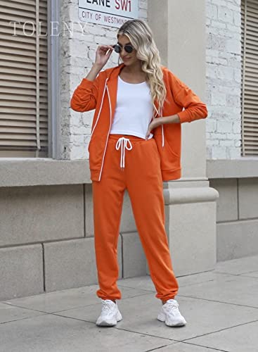 Toleny Women's 2 Piece Workout Tracksuit Sets Zipper Hoodie And Jogger Pants Sweatsuit Outfits Lounge Wear Sets Orange M #TOP1