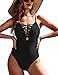 Ekouaer Womens One Piece Swimsuit Sexy Hollow Out V Neck Cross Back Monokini (66-Solid Black, S)