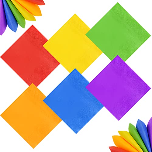 120Pcs Cocktail Napkins Rainbow Colorful Tissue Napkin Beverage Luncheon Paper Napkins Party Decoration, 6 Colors #TOP19