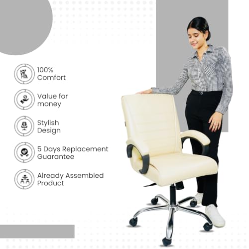 Image of activa Executive Revolving Office Chair| Ergonomic Computer Desk Chair with Cushioned Seat| Heavy Steel Base, Adjustable Height & 360 Swivel Wheel| Leatherette Office Visitor Chair (Beige, Regal)