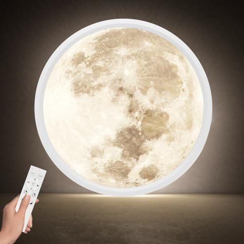 Aphyni Lámpara de techo Moonlight LED Ø30cm,24W lámpara impermeable 3000 6500K 2800LM IP44 con función de memoria temporizador para dormitorio, habitación infantil, pasillo, cocina, comedor