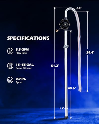 Image of OMT 55 Gallon Drum Pump, Fuel Transfer Pump for 15 to 55 Gallon Drums | Heavy Duty Aluminum Alloy Barrel Pump with 39.4 inch Discharge Hose for Non Corrosive Fluids Diesel Kerosene