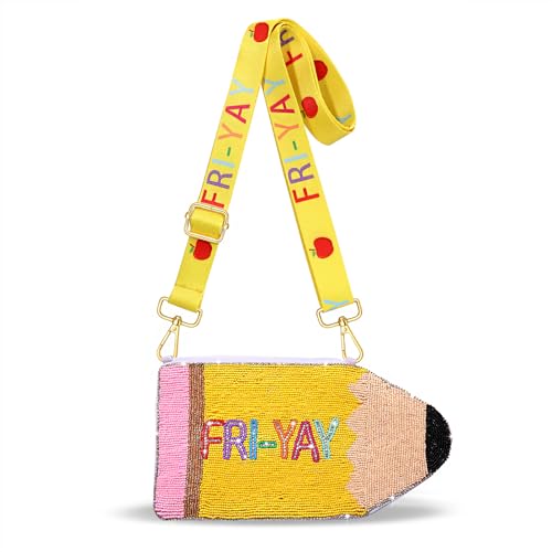 NVENF Pencil Purse for Women Beaded Teacher Purse Crossbody Shoulder Bag Back To School Teacher Accessories Outfits Gifts