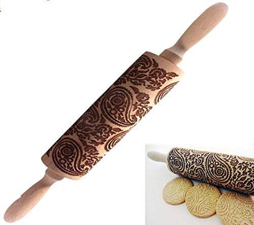 Paisley Wooden Rolling Pin Embossing Woody 3D Laser Engraved Rolling Pin for Baking