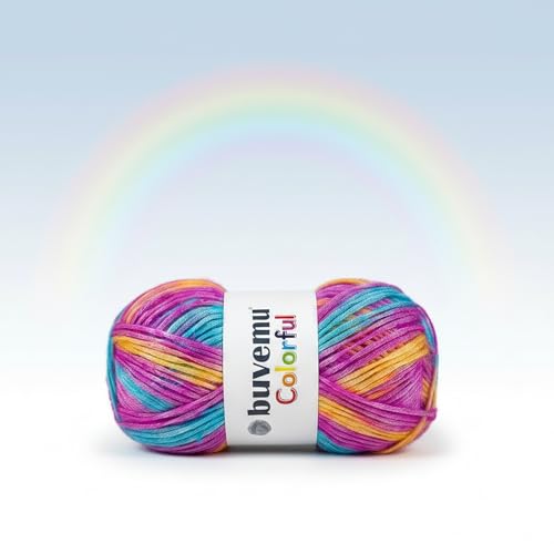 Image of Colorful Self-Striping Multicolor Fuzzy with Subtle Sheen Yarn, 56% Polyester 44% Acrylic, Each 3.53Oz(100gr) / 252yds(230m) (No.6) (Rainbow)