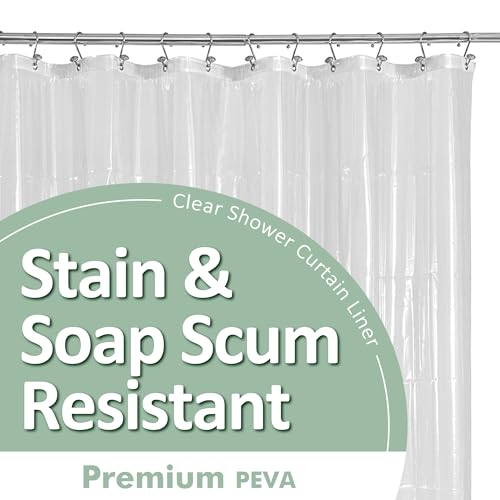 Barossa Design Plastic Shower Liner Clear – Premium PEVA Shower Curtain Liner with Rustproof Grommets and 3 Magnets, Waterproof Cute Lightweight Standard Size Bathroom Curtains – Clear