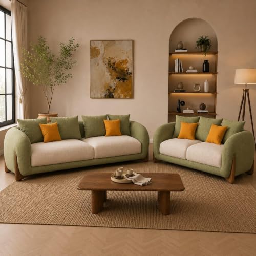 Image of 5 Seater Boucle Fabric Sofa for Living Room, Modern Luxury Upholstered Couch, Soft & Comfortable Designer Sofa, Stylish Large Seating Furniture for Home, Apartment & Office