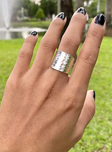 Generic Hammered Sterling Silver Handmade Wide Band Ring thumb #3