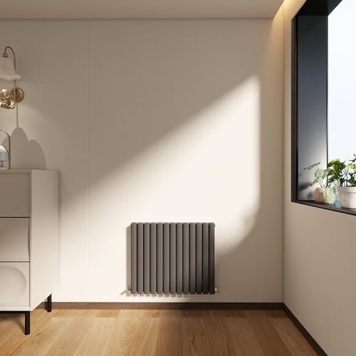 Horizontal Designer Column Radiator, 600x767mm Column Radiator Anthracite Oval Column, Tall Upright Heater for Bathroom/Living Room, Office, Double Panel Central Heating, 15 Year Warranty