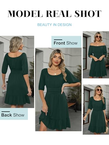 Image of ANRABESS Womens Lantern Short Sleeve Square Neck Casual Flowy Mini Dresses 2026 Holiday Summer Spring Beach Vacation Clothes