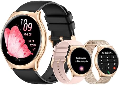 Smart Watches for Women (Answer/Make Calls) 1.43AMOLED Ladies Smart Watch for Android Phones and iOS Fitness Tracker Watch with Heart Rate/Waterproof/100+Sport Modes/AI Vioce,Rose Gold Watches